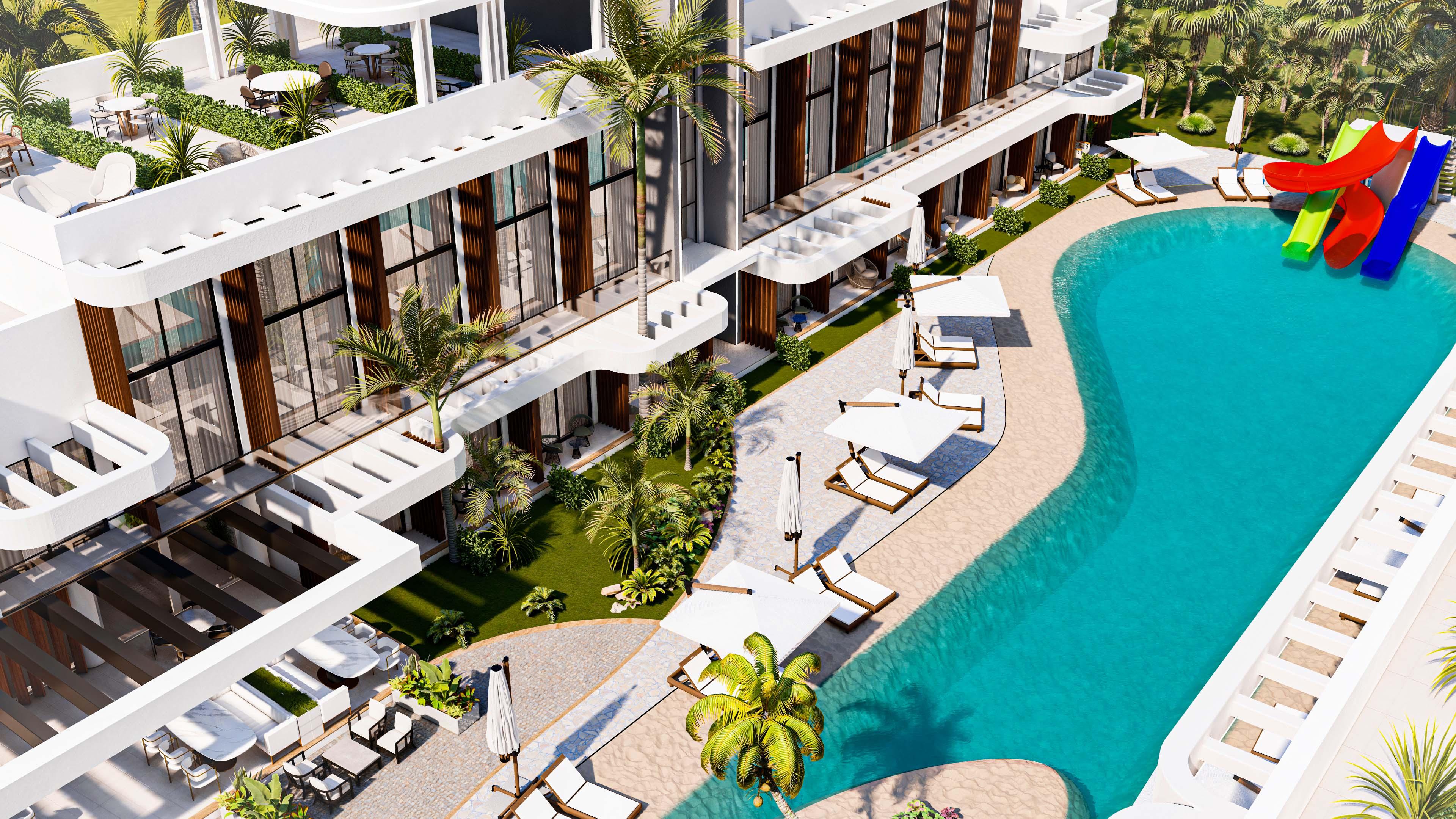 North Cyprus pool side house top view